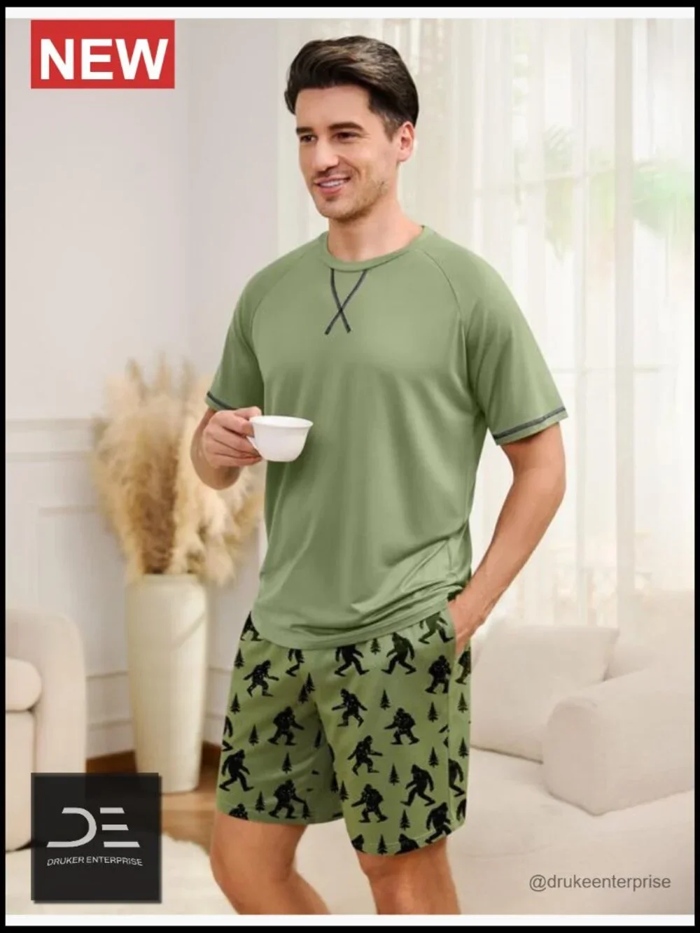 Men's Cotton Pajama Set Short Sleeve Summer Sleepwear 2 Piece with Pockets